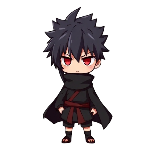 uchiha izuna black clothes serious chibi long spiky hair