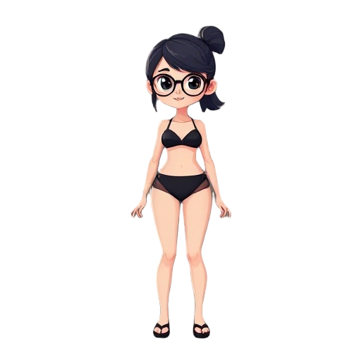 cute asian girl in black bikini and round glasses