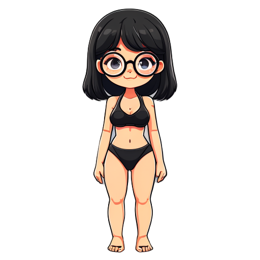 cute asian girl in black bikini and round glasses