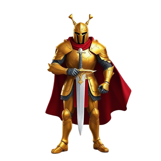 generatee king arthur as a knight wearing full gold armor with red cape, escalibur as his weapon using 90''s beat'n up capcom games as refereencee