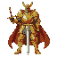 generatee king arthur as a knight wearing full gold armor with red cape, escalibur as his weapon using 90''s beat'n up capcom games as reference