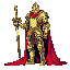 generatee king arthur as a knight wearing full gold armor with red cape, escalibur as his weapon using 90''s beat'n up capcom games as refereencee