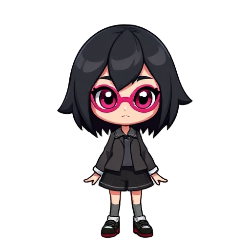 uma menina de cabelo preto com mechas amarelas, oculos rosa e vestido