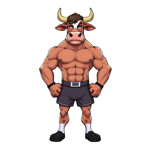 muscle man fursona cow, wearing boxers, looking to the front