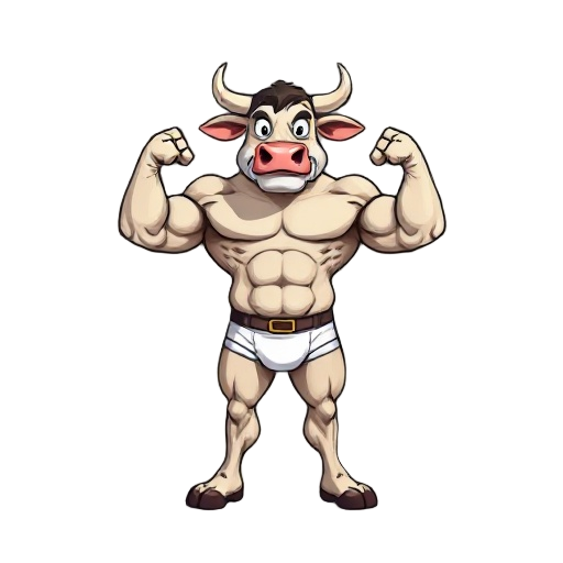 muscle man fursona cow, wearing briefs, looking to the front, flexing arms, 8 bits art