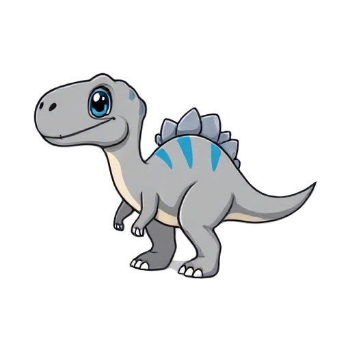 genérame un sprite de un dinosaurio de color gris y en su espalda tenga una línea de color azul, este poseerá un solo ojo por lo que estará mirando al lado derecho.