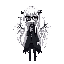 long white hair, long white wings, black gothic outfit, black square glasses, smoking cigaratte girl