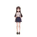 slim brown long hair girl, with skirt and white shirt