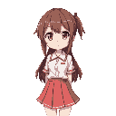 brown hair anime girl with skirt and white shirt