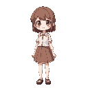 brown hair girl, with skirt and white shirt