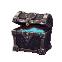 enchanted chest with metal corners, detailed carvings, and glowing runes. fits anime fantasy style a mystical look that stands out in the game interface