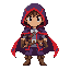 quero um personagem 2d de jogo plataforma, que ultilisa como vestimenta uma capa com capuz, suaa cor principal é roxo, preto e vermelho