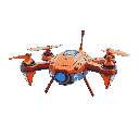  a futuristic personal hovering fighting drone, in colors orange red and blue, with antenna