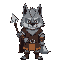 a cute medieval viking grey wolf warrior, with classic viking outfit, with cold emotion