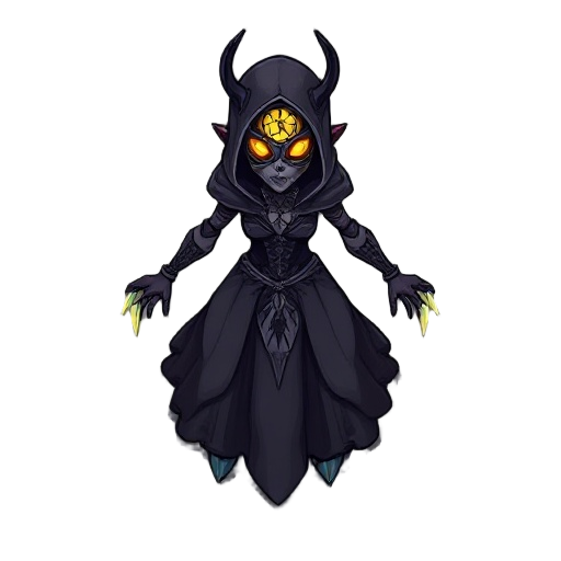 battle-worn gown, glass blade heels, cracked mask, glowing clock sigil, ash-streaked arms, gothic cartoon style, top-down mobile game.