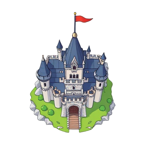 medieval castle, flat colors, lineart