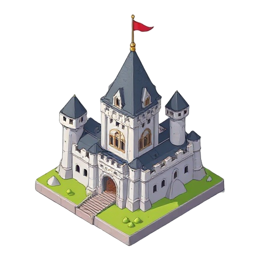 mediecal castle, flat colors, lineart