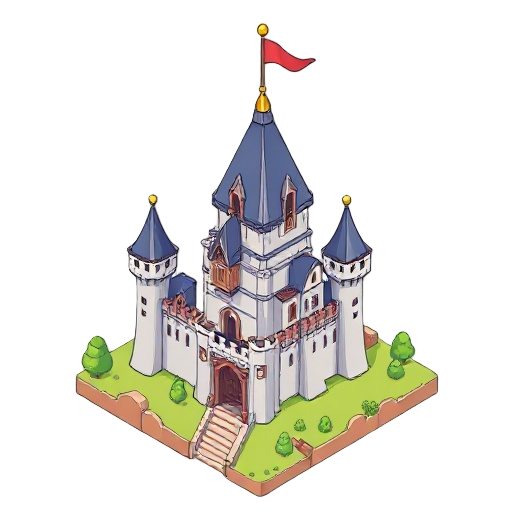 mediecal castle, flat colors, lineart