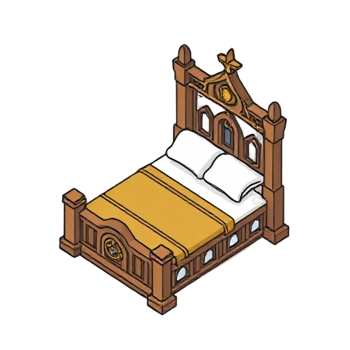 medieval bed, flat colors, lineart, black outline