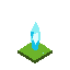 an glowing blue crystal raising from grass ground