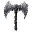 battle axe, brutal double-blade, dark steel with battle marks, heavy and powerful, dark fantasy