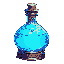 large mana potion, glowing azure liquid in ornate bottle, sealed with runes, arcane energy