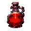 strength elixir, thick red tonic in heavy flask, iron cap, faint glow of rage, dark fantasy buff