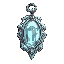 worn silver amulet with embedded crystal, faint protective shimmer.