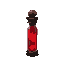 red crystal vial with dark brass cap, faint red glow. looks ancient and ominous.