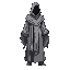 loose-fitting grey robes, minimal ornamentation, stealthy and agile.