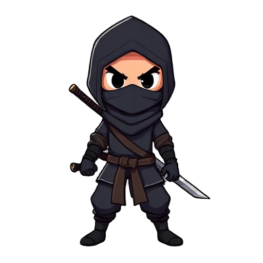 gere um ninja, com tons escuros e sombras escuras apenas alguns detalhes mais cinzas, baseado semelhante ao shen do jogo lol, quero ele com uma espada nas costas, em animação idle