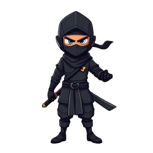 gere um ninja, com tons escuros e sombras escuras apenas alguns detalhes mais cinzas, baseado semelhante ao shen do jogo lol, quero ele com uma espada nas costas, em animação idle