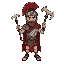 a roman gladiator holding an axe
