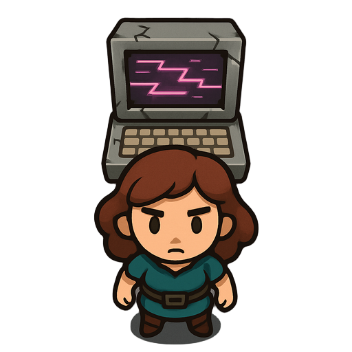 create a small corrupted computer terminal, female
