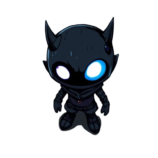 art glitch character, top-down, hand-drawn style, dark with neon fragments, big glowing eye, mysterious, , transparent background