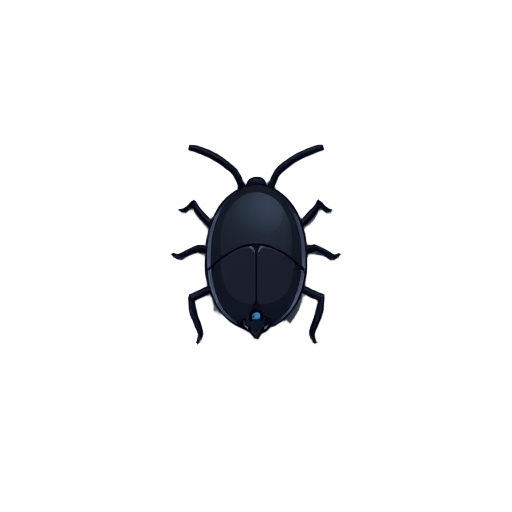  tiny, simple digital bug enemy. body shaped like a dark mouse cursor, scuttling on thin legs. a single glowing blue led for an eye.