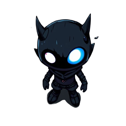art glitch character, top-down, hand-drawn style, dark with neon fragments, big glowing eye, mysterious, , transparent background