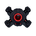 a small, corrupted sentry drone for a rogue-like game. it has a dark, metallic chassis with glowing red cracks. a single, large optical lens in the center glows intensely, targeting the player. it looks like a rogue security program, agile and hostile.