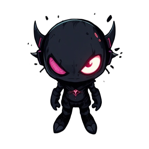 art glitch character, top-down, hand-drawn style, dark with neon fragments, big glowing eye, mysterious, , transparent background