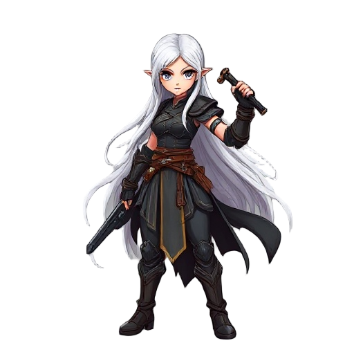 dark fantasy female warrior ,realistic body size, white long hair ,fight stance