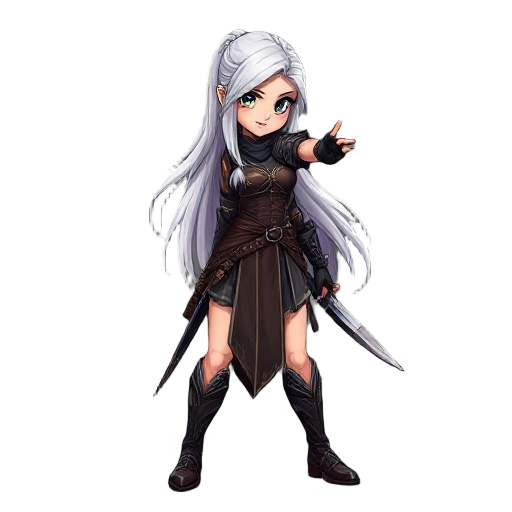 dark fantasy human female warrior ,realistic body size, white long hair ,fight stance face sideways