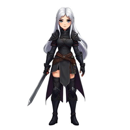 dark fantasy female warrior ,realistic body size, white long hair 