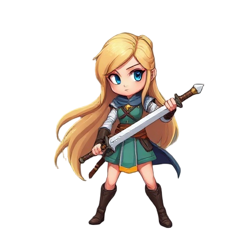 female warrior , blond long hair , holding sword