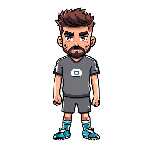 udělej mi prosím fotbalového hráče v pixel artu. hráč by měl mít vlasy, oči vousy, pusu, dres, kratasy, štulpny, kopačky. 