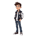 side scrolling character in varsity jacket and jeans side view