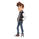 side scrolling character in varsity jacket and jeans side view