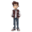 side scrolling character in varsity jacket and jeans side view