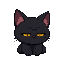 a pixel female blackcat with yellow eyes, cute, chubby, only the head, she is sleepy