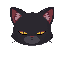 a pixel female blackcat with yellow eyes, cute, chubby, only the head, she is sleepy
