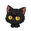 a pixel female blackcat with yellow eyes, cute, chubby, only the head, she is bored